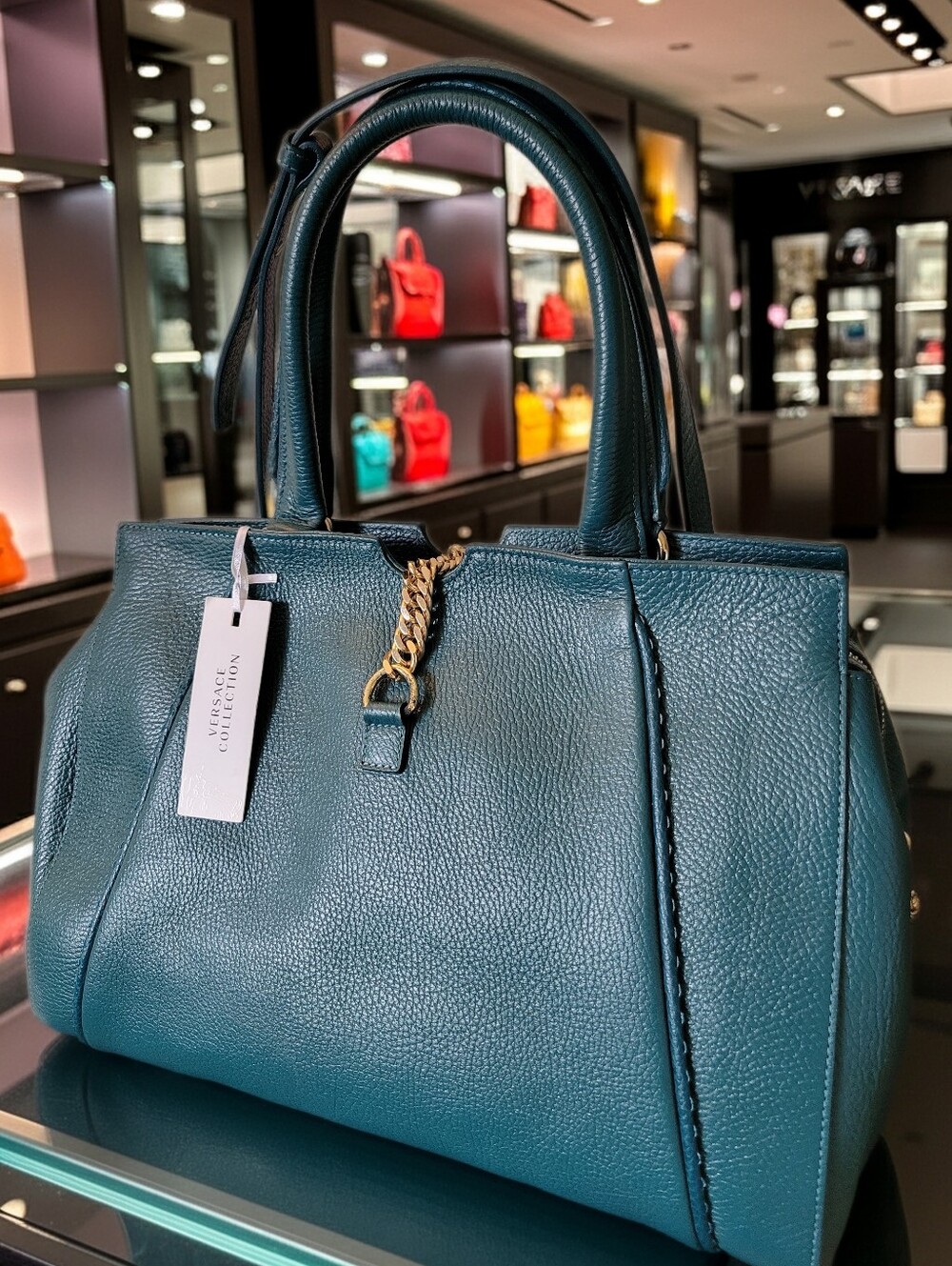 VERSACE Collection Pebbled Calfskin Leather Satchel - Picture 5 of 16